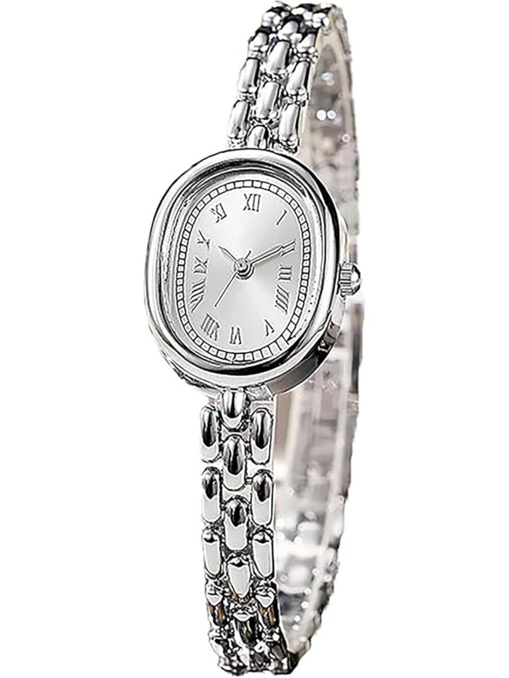 Womens Silver White Vintage Oval Elegant Bracelet Analog Dress Buckle Wristwatch